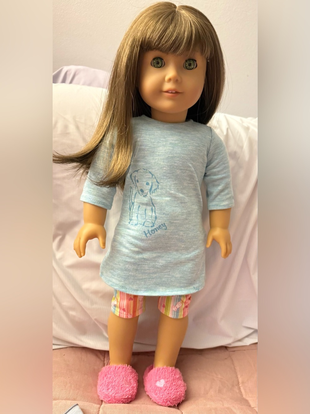 American Girl 18” doll, Brown hair, Green eyes